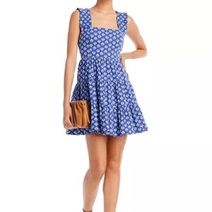 Aqua Floral Poplin Tiered Mini Dress